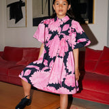 Christina Rohde Hot Pink Floral Flutter Sleeve Dress
