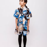 Christina Rohde Blue Floral Flutter Sleeve Dress