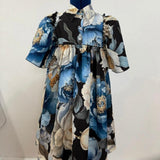 Christina Rohde Blue Floral Flutter Sleeve Dress