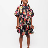 Christina Rohde Black Floral Pleated Dress