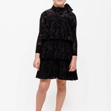 Christina Rohde Black Velvet Print Tiered Dress
