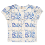 Wander & Wonder Vintage Blue Tiles Puff Sleeve T-Shirt