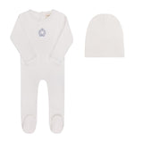Aurora Ivory/Blue Metallic Crest Collection Footie Set