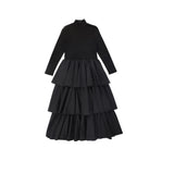 Valentina Black Tiered Mockneck Maxi Dress