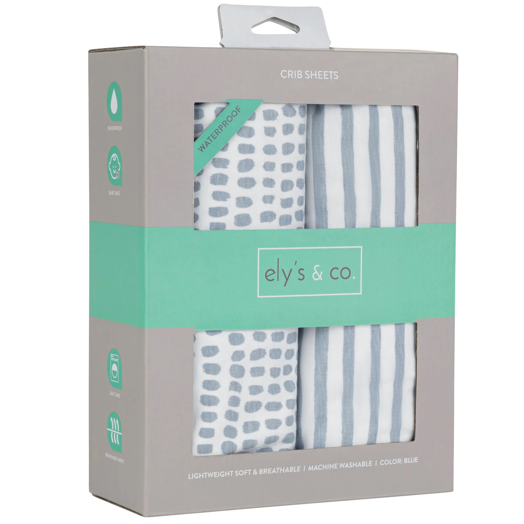 Ely's & Co Blue Stripes & Splash Waterproof Mini Crib Sheets