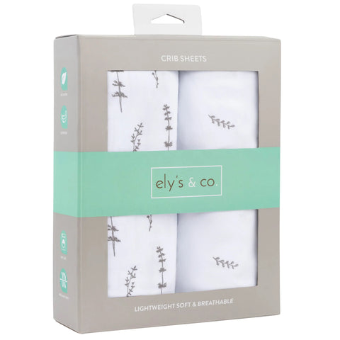 Ely's & Co Forest Grey Leaf Mini Crib Sheets