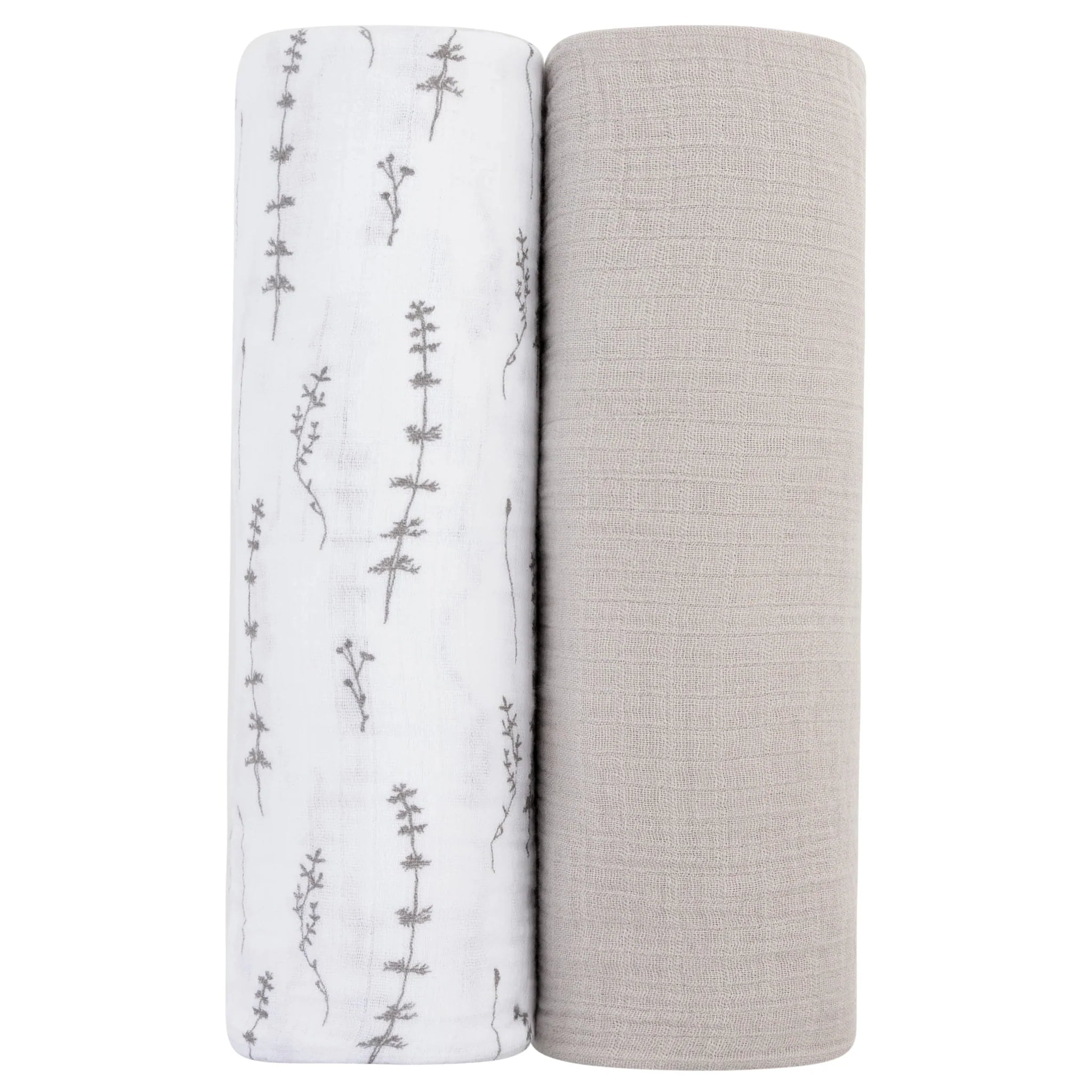 Ely's & Co Grey Leaves 2 Pack Muslin Swaddle Set