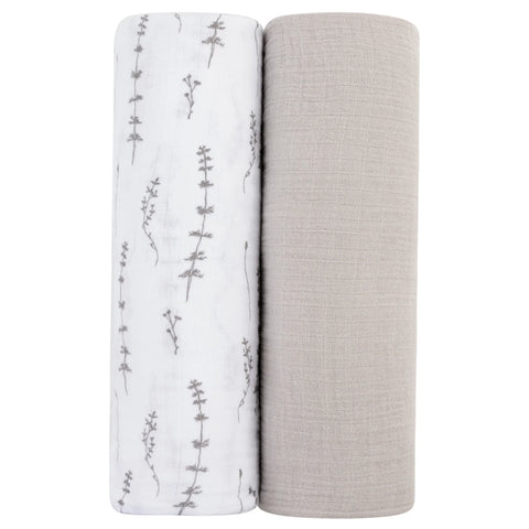 Ely's & Co Grey Leaves 2 Pack Muslin Swaddle Set