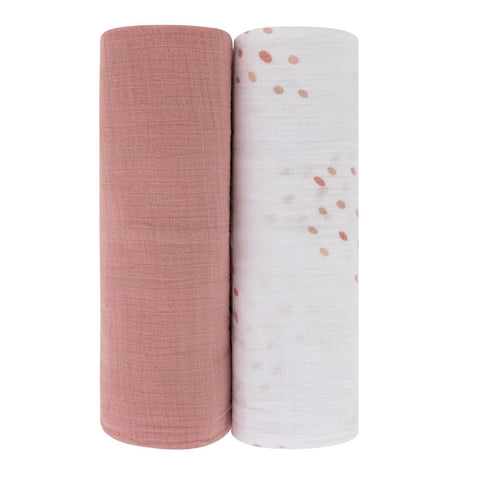 Ely's & Co Pink Dot 2 Pack Muslin Swaddle Set