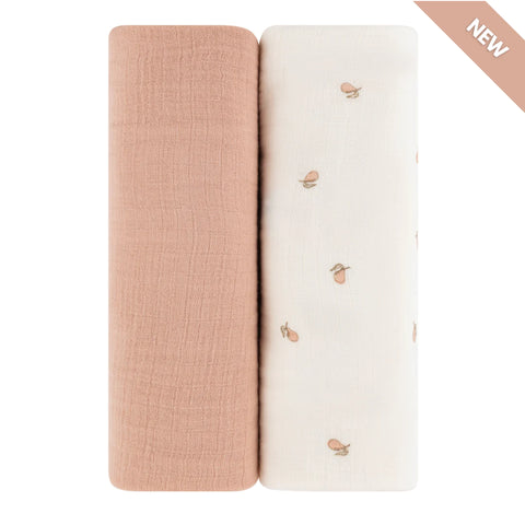 Ely's & Co Pink Pear 2 Pack Muslin Swaddle Set