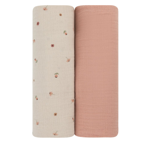 Ely's & Co Pink Peony Garden Flowers 2 Pack Muslin Swaddle Set