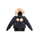 Ellabee Black Gold Fox Layla Canvas Pom-Pom Bomber