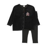 Lil Legs Black Velour Crest Lounge Set