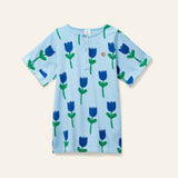 Wynken Bird Blue Tulips Onda Dress