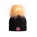 Ellabee Black Gold Ribbed Fox Beanie