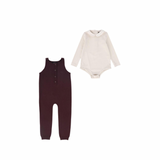 Bamboo Cream/Burgundy Button Knit Romper Set