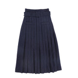Valentina Navy Pinstriped Buckle Pleated Midi Skirt