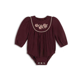 Looms Wine Stitch Embroidered Wool Romper