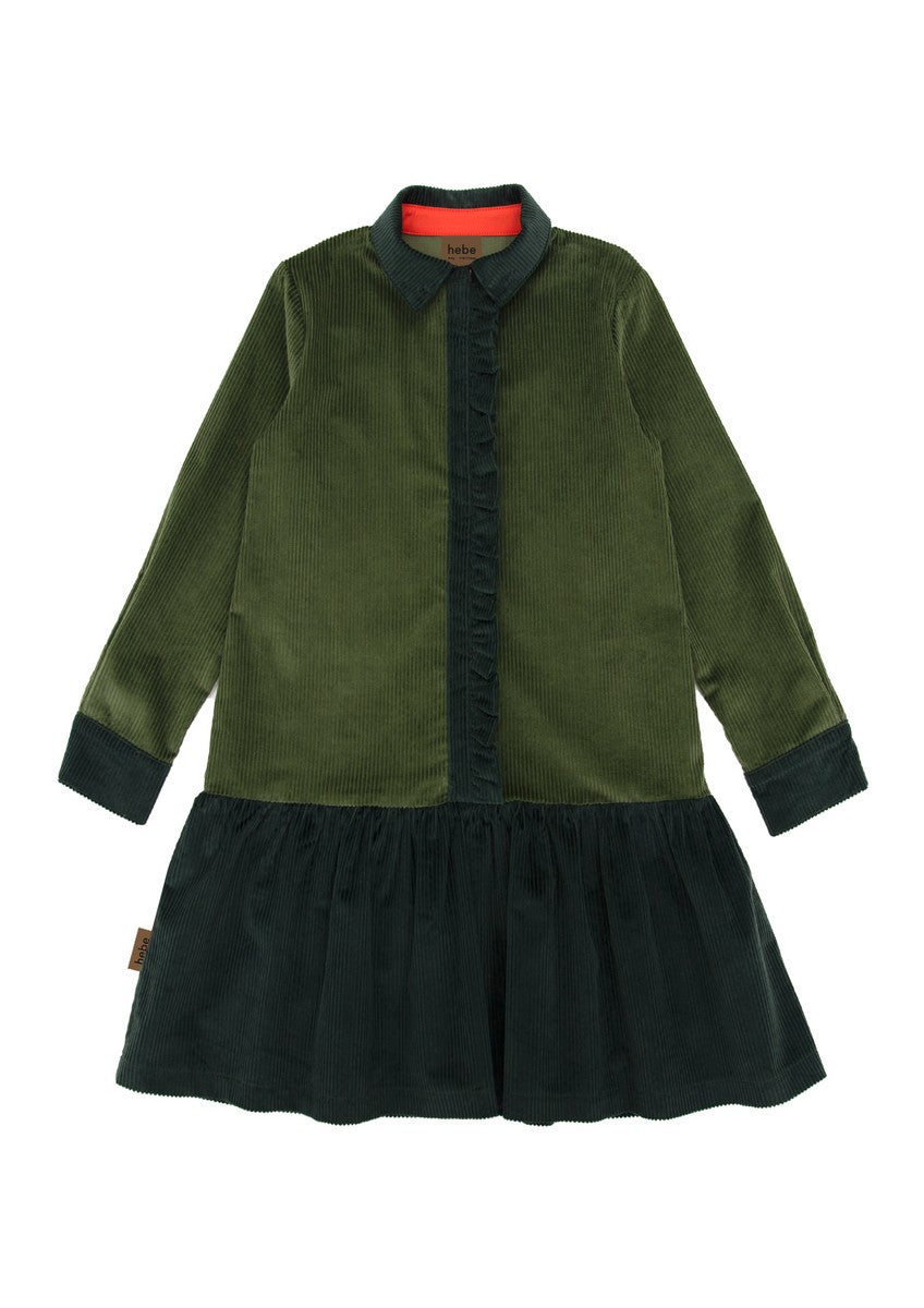 Hebe Green Corduroy Dress With Ruffle