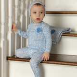 Bee & Dee Slate Blue Floral Crest Footie Set