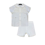 Francesca Guiliano Ivory Linen Smocked Collar Set