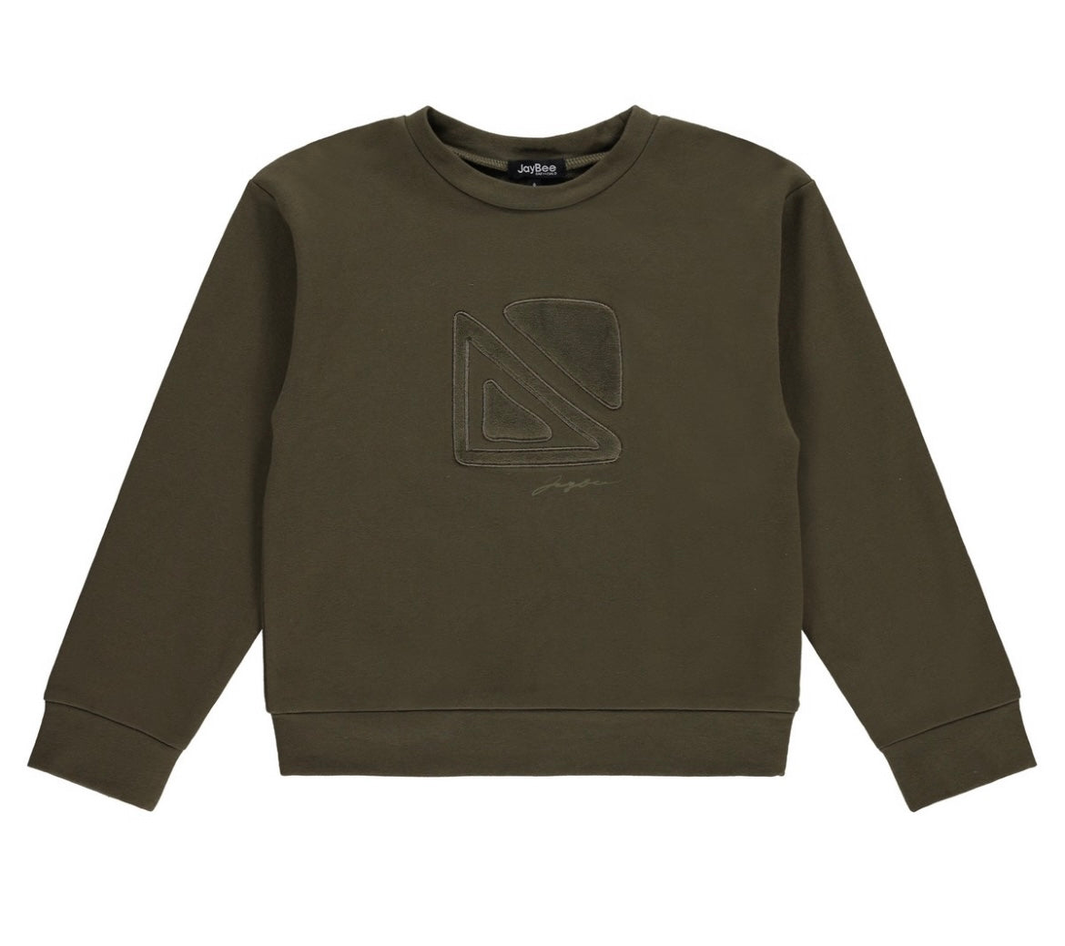 Jaybee Dark Olive Velour Combo Sweater