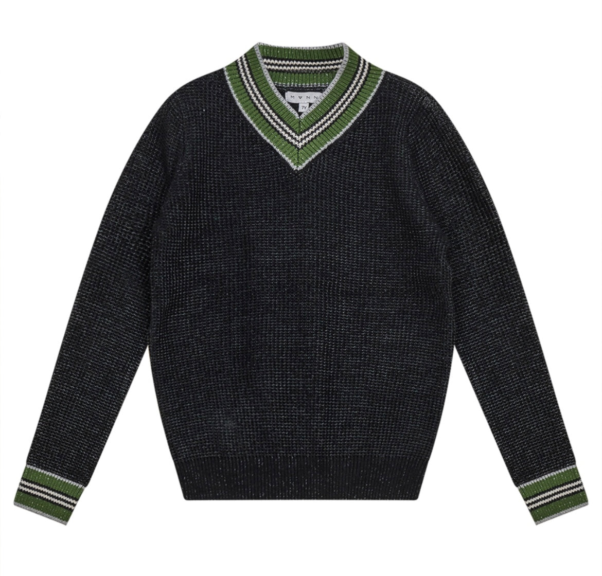 Mann Black With Green Stripe Edge Sweater