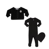 Parni Black Baby Cardigan Set With Beanie