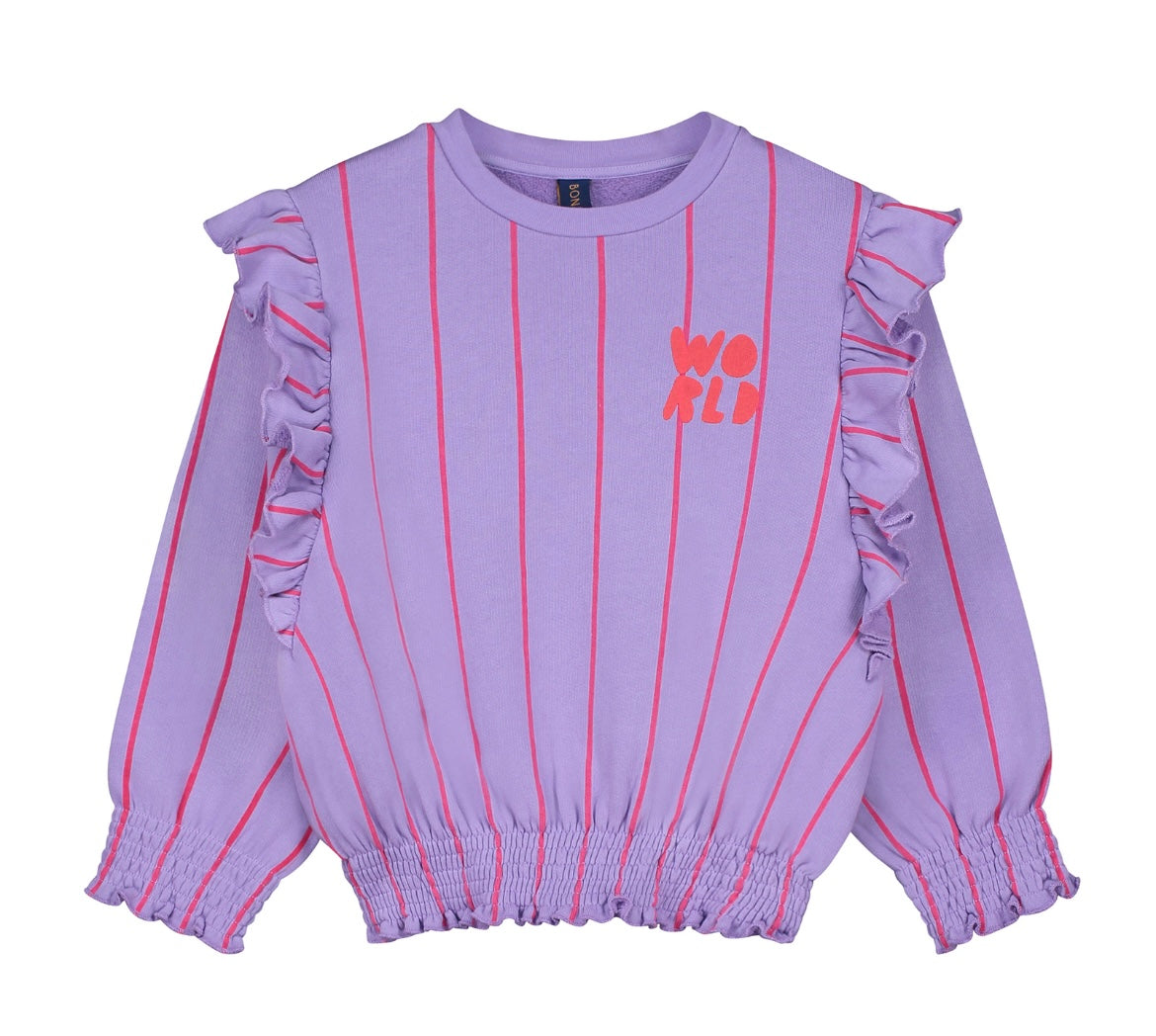 Bonmot Lilac Frills Stripes Sweatshirt