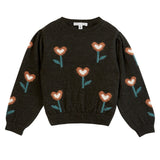 Emile Et Ida Charcoal Flower Knit Sweater
