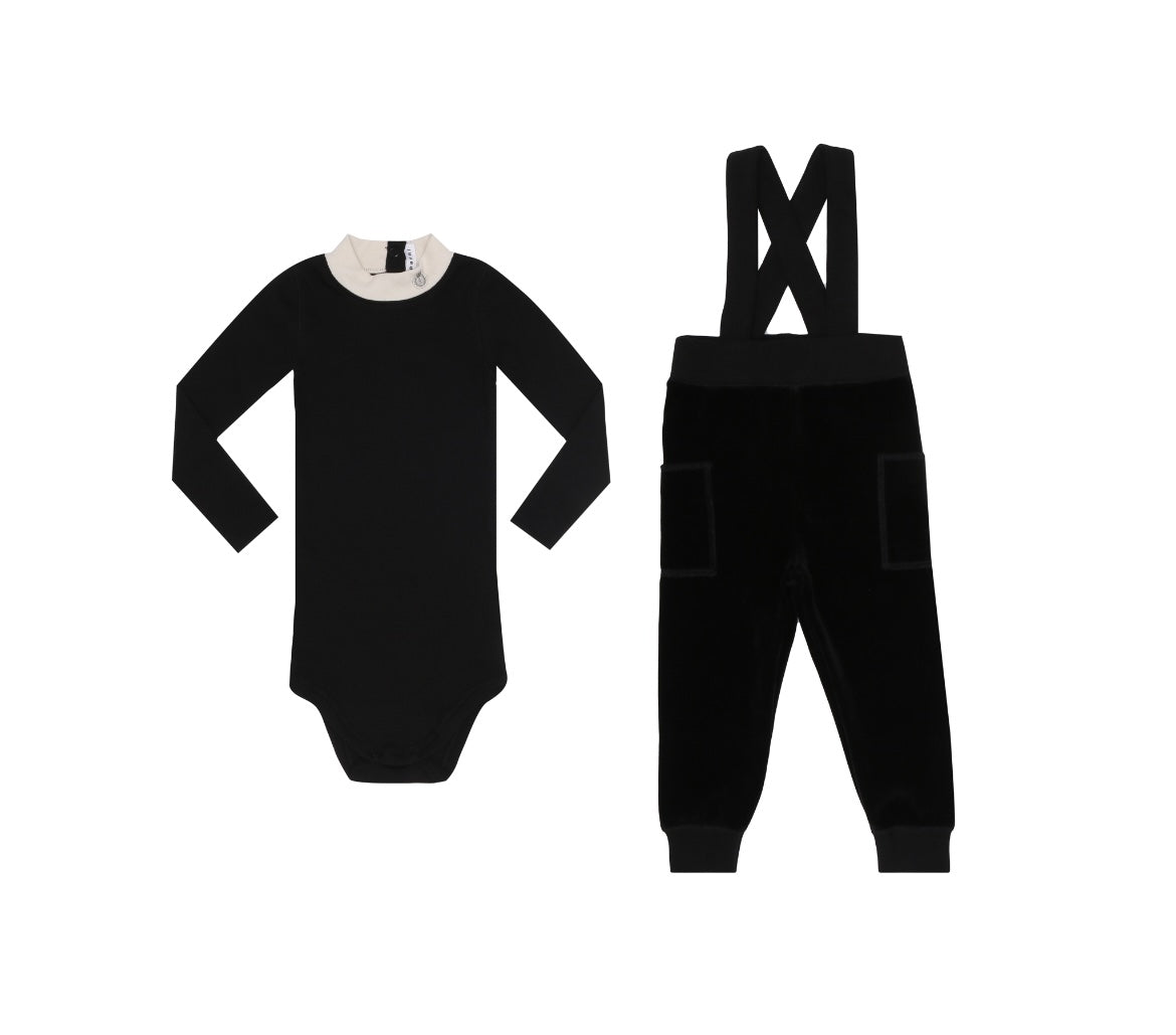Parni Black Overall And Onesie With Logo