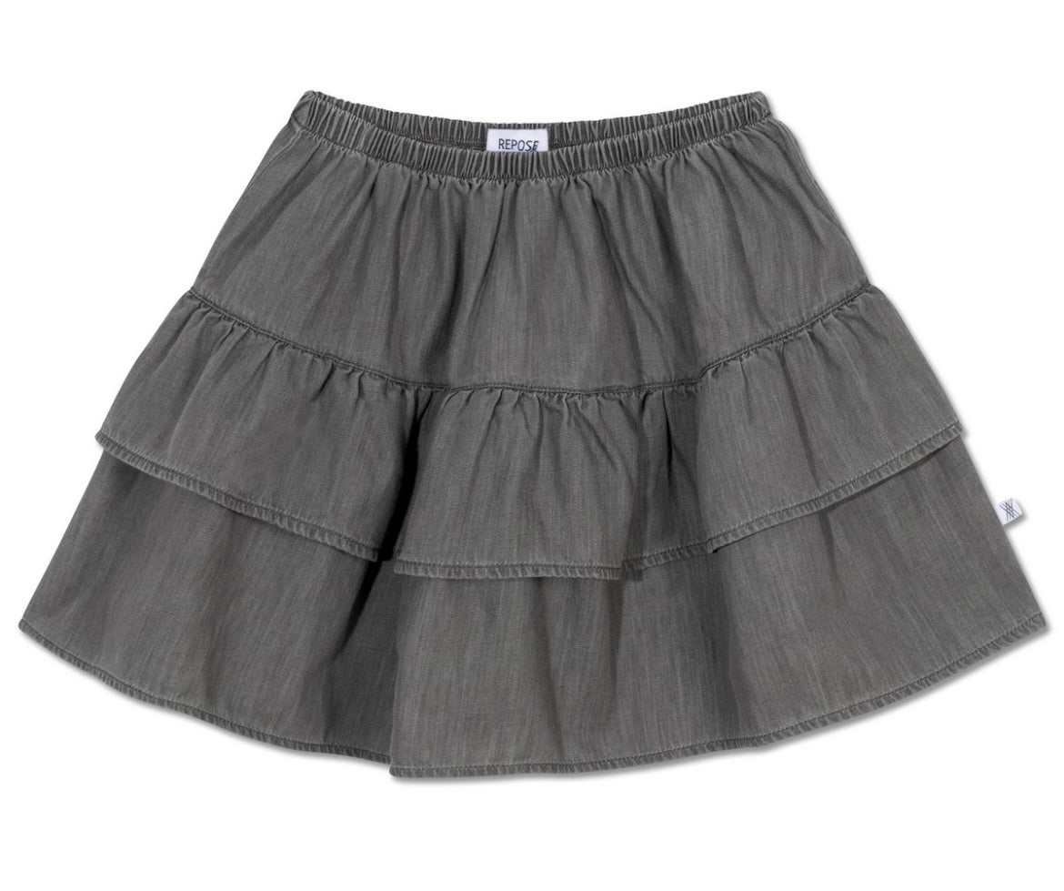 Repose Washed Grey Ruffle Skirt