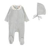 Lilette Dusty Blue Velour Collar Footie Set