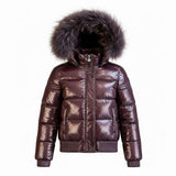 Scotch Bonnet Burgundy Glossy Bomber Down Coat