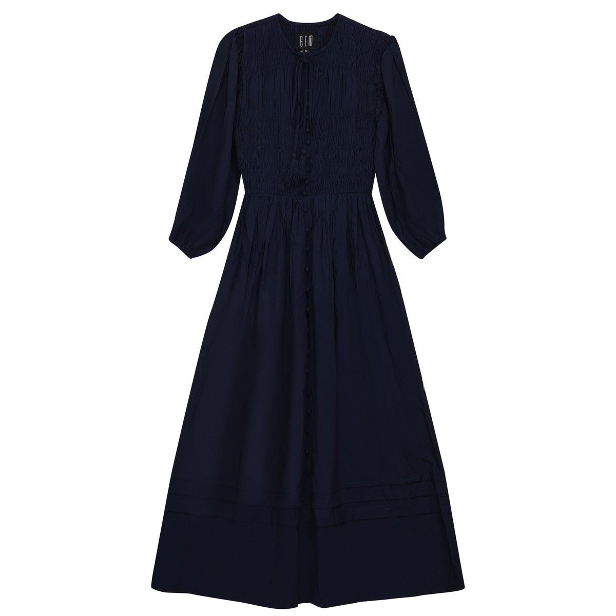 Gem Navy Smocked Button Down Dress