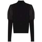 Gem Black Taffeta Sleeve Turtleneck