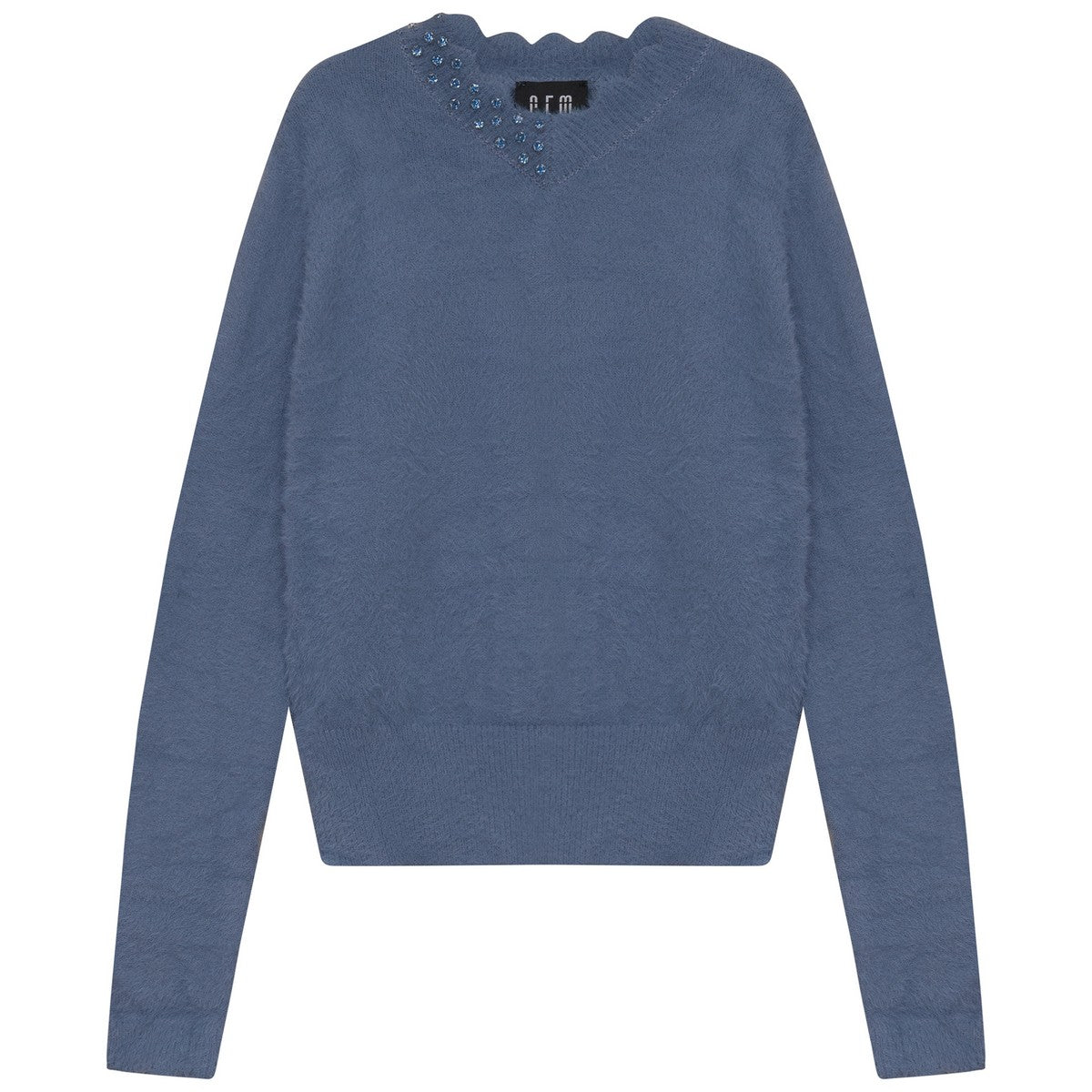 Gem Blue Furry Scalloped Sweater