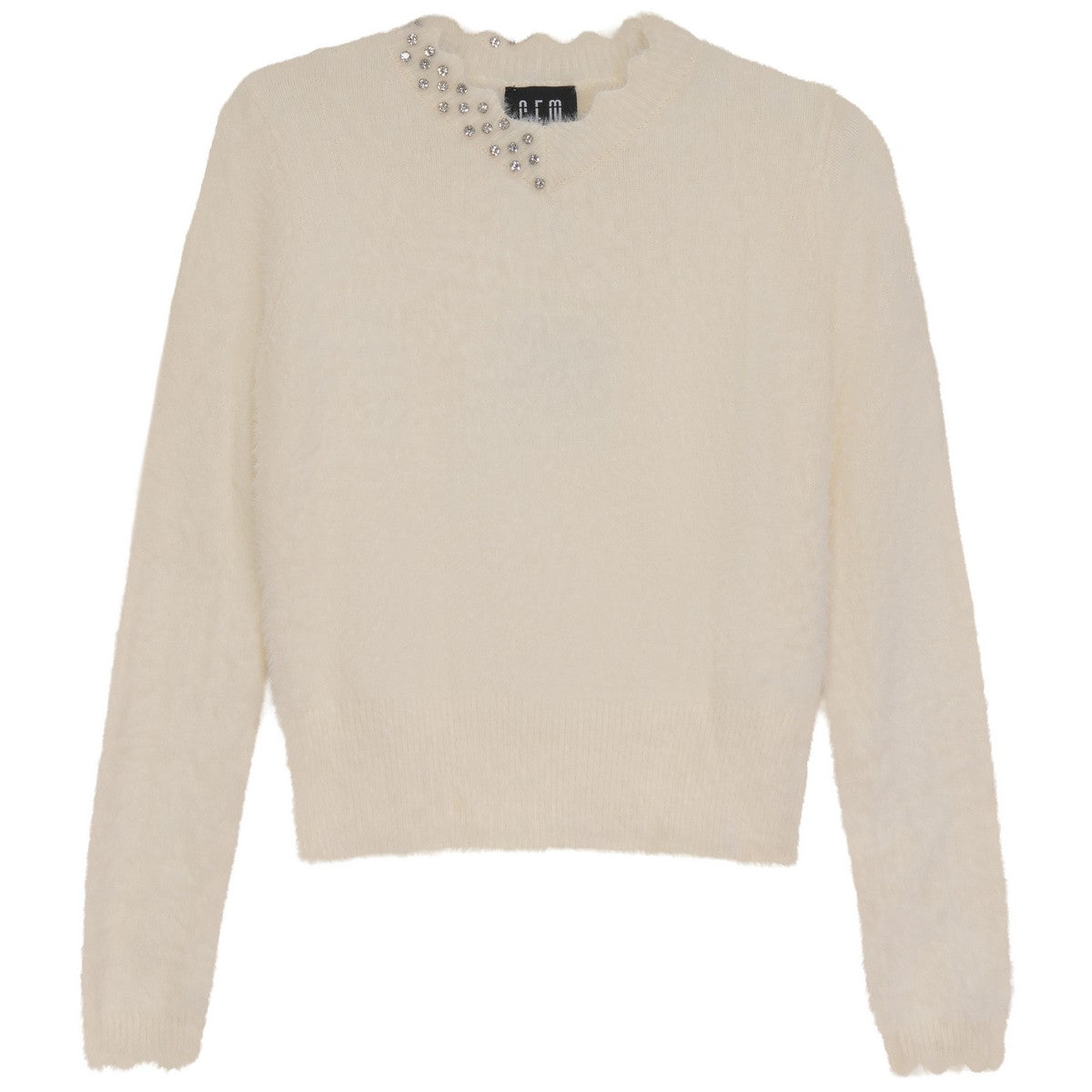 Gem Cream Furry Scalloped Sweater