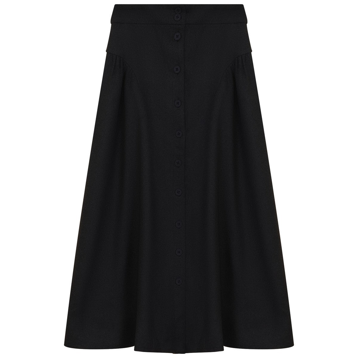 Gem Black Gathered Button Down Skirt