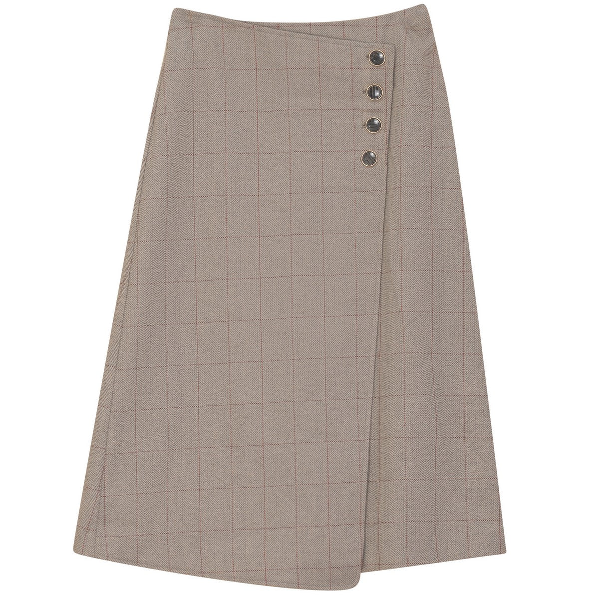 Gem Oat Herringbone Wool Wrap Skirt