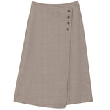 Gem Oat Herringbone Wool Wrap Skirt