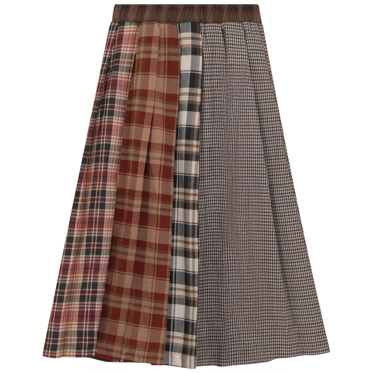G-Degree Camel Plaid Panel Pleated Skirt
