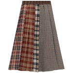 G-Degree Camel Plaid Panel Pleated Skirt