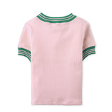 Gingersnaps Pink Ribbed Cherry Badge Contrast T-Shirt