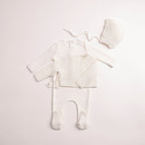 Bee & Dee Chalk White Herringbone Cardigan Footie