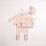 Bee & Dee Pearly Pink Herringbone Cardigan Footie