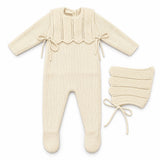 Carmina Butter Crochet Bib Knit Footie Set