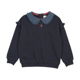 Analogie Navy Sweet Campaign Denim Collar Ruffle Sweatshirt