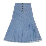 Teela Chambray Tiered Denim Maxi Skirt