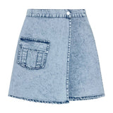 Teela Stonewash Structure Denim Wrap Skirt